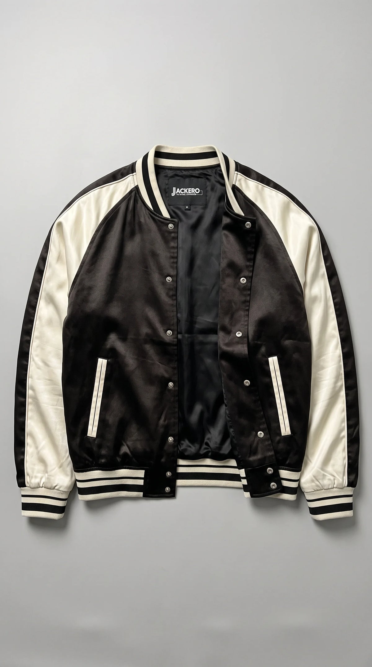 BLACK AND WHITE VARSITY JACKET
