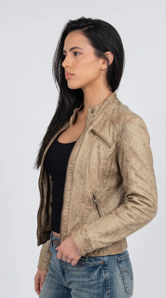 LIGHT BEIGE LEATHER JACKET