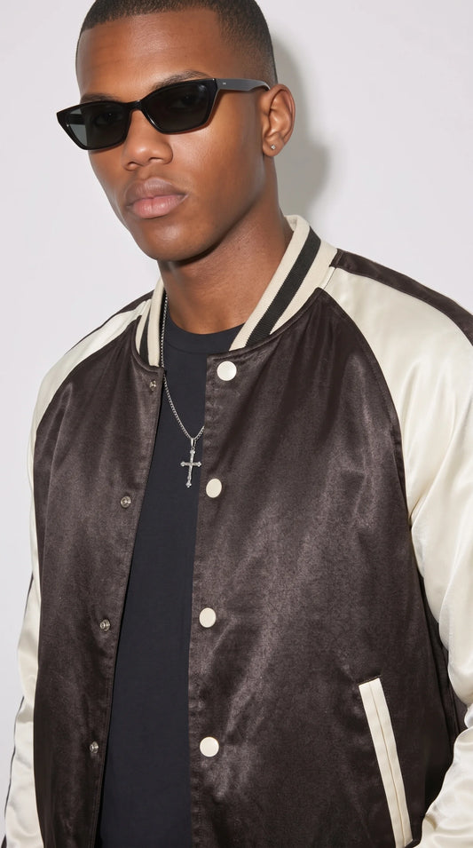 BLACK AND WHITE VARSITY JACKET