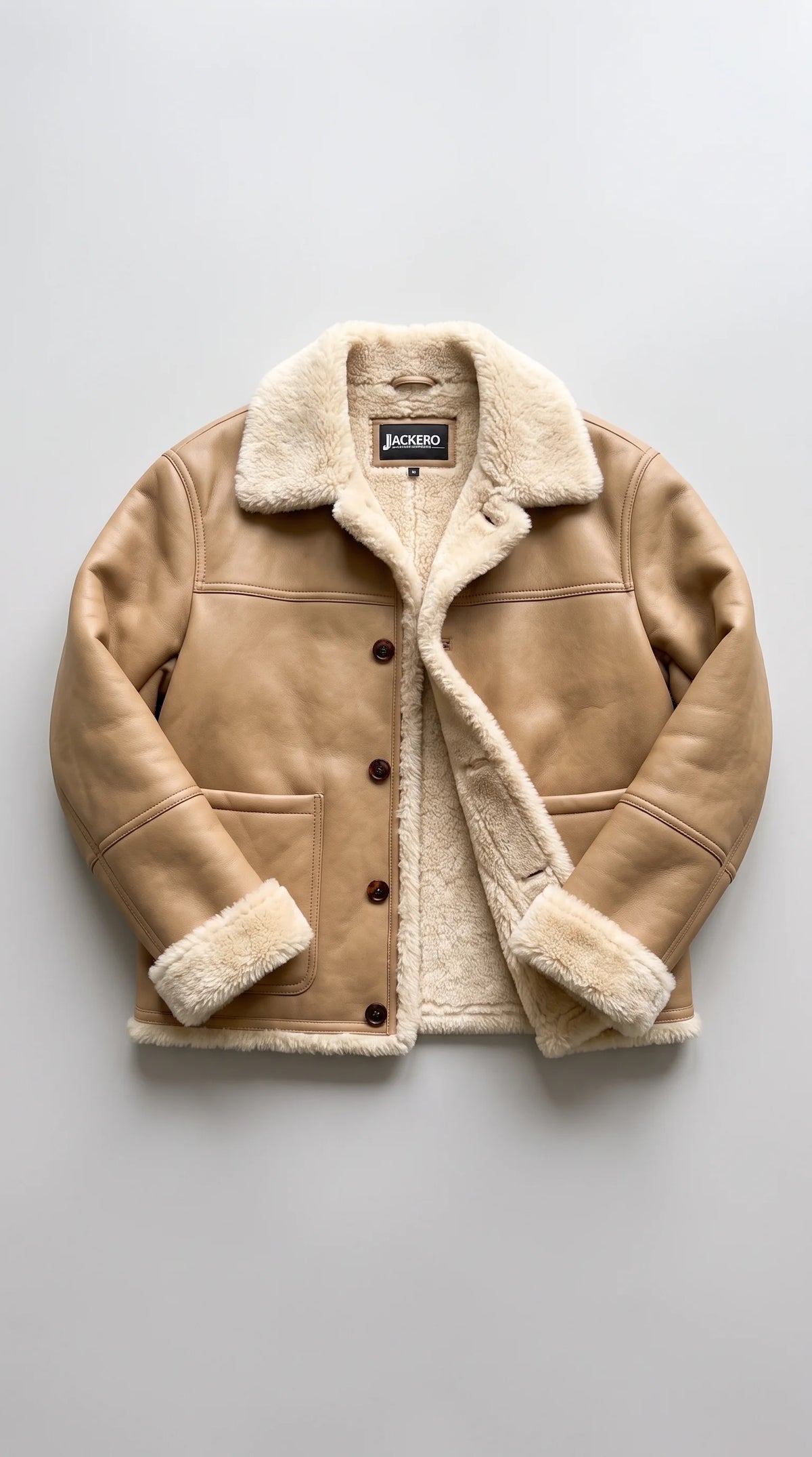 BEIGE LEATHER JACKET WITH CREAM SHEARLING