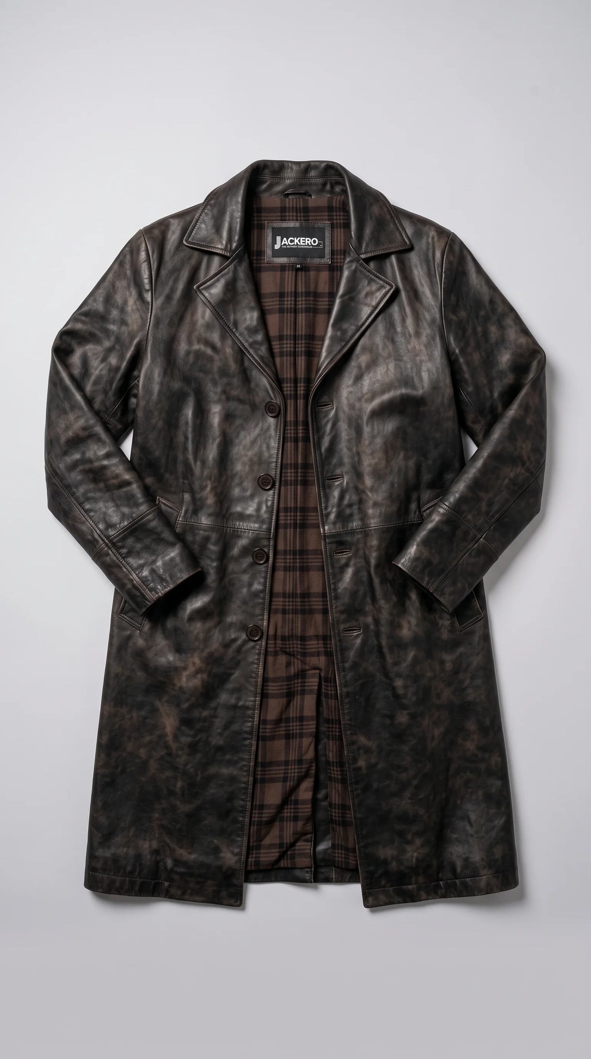 DARK CHOCOLATE BROWN LEATHER TRENCH COAT