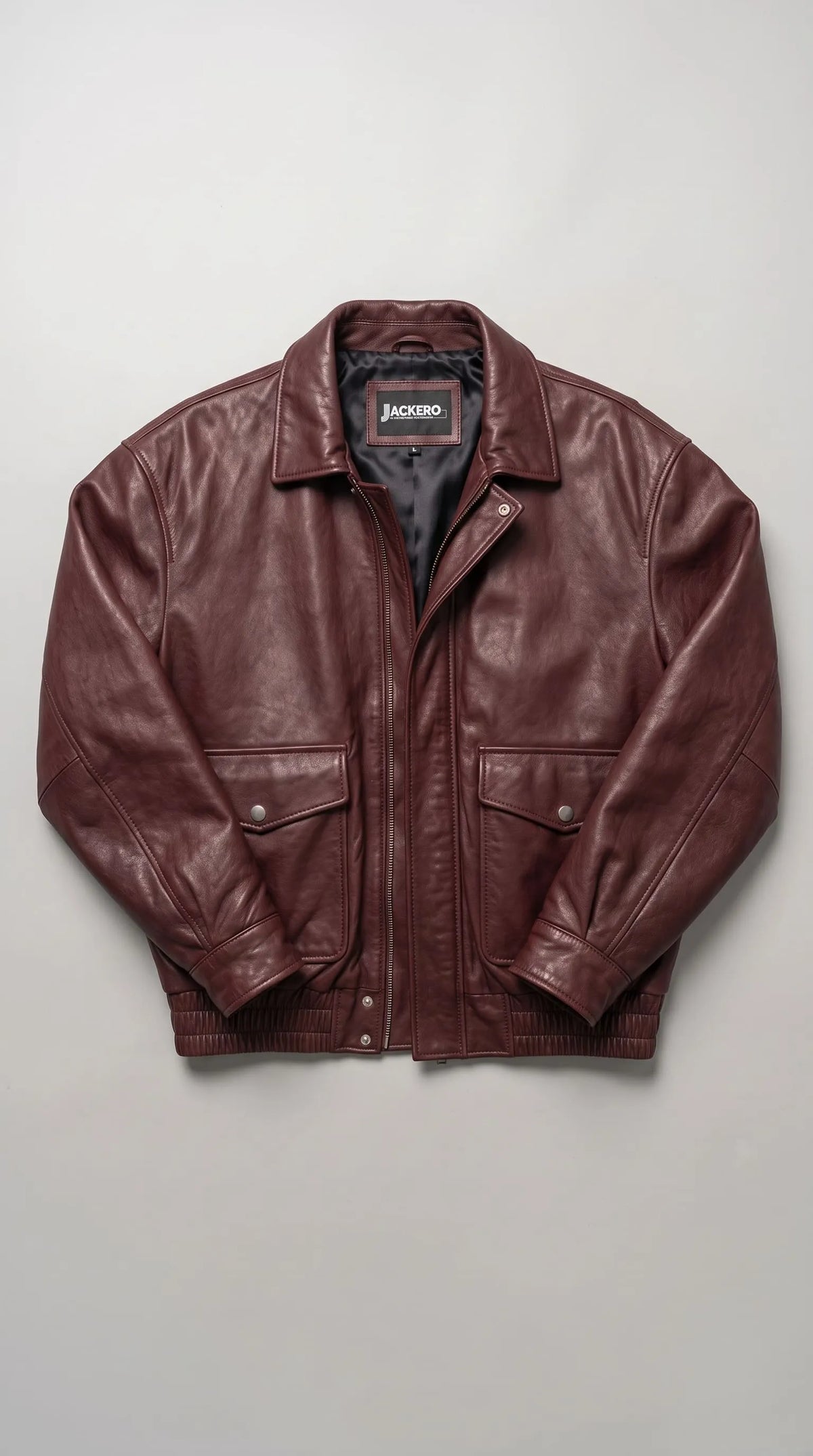 DARK RED LEATHER OVERSIZED BOMBER JACKET
