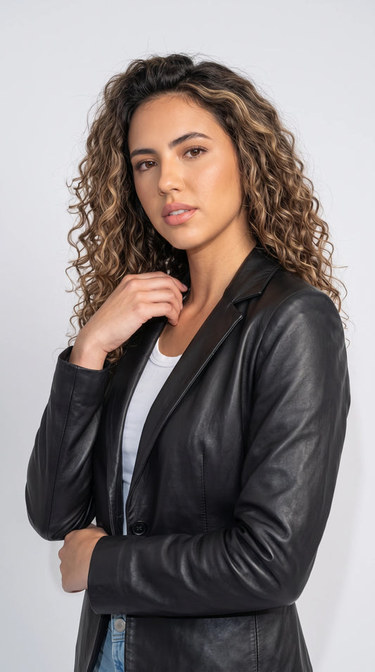 BLACK LEATHER BLAZER