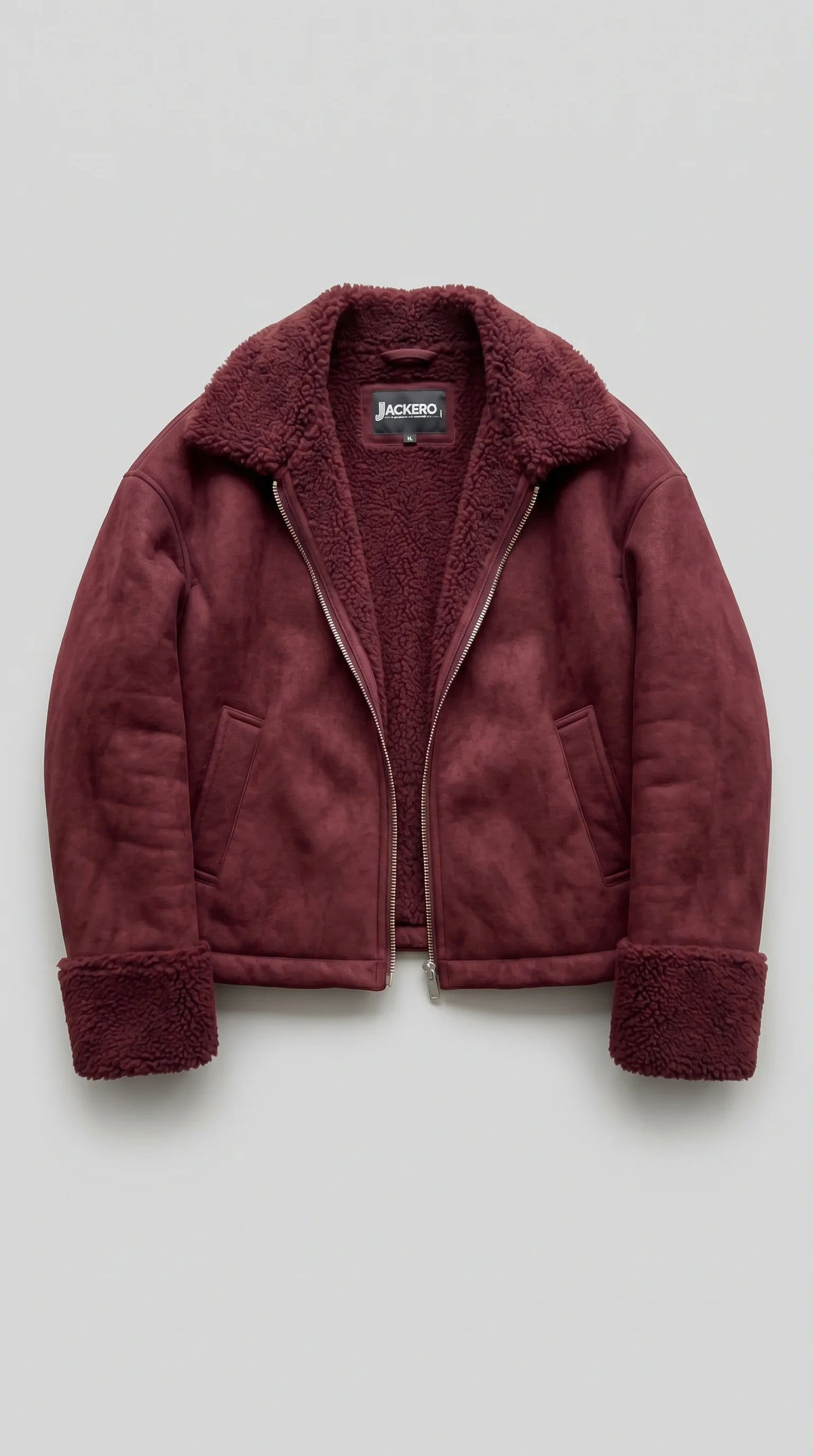 DARK MAROON SUEDE AVIATOR JACKET WITH SHEARLING