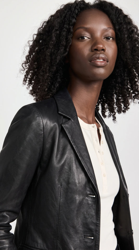 WOMEN BLACK LEATHER BLAZER