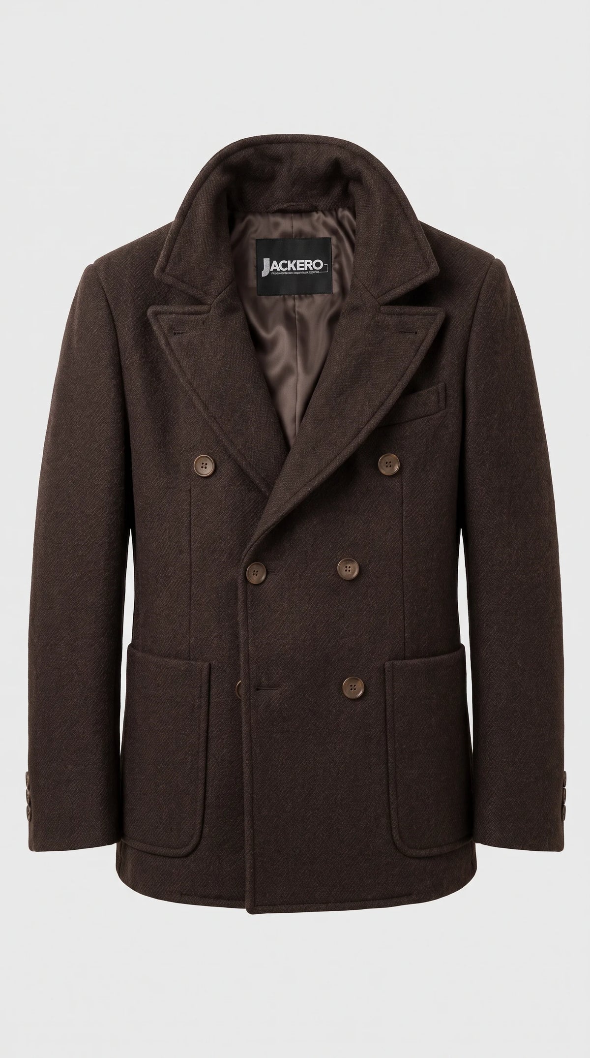 DARK BROWN LONG WOOL PEA-COAT