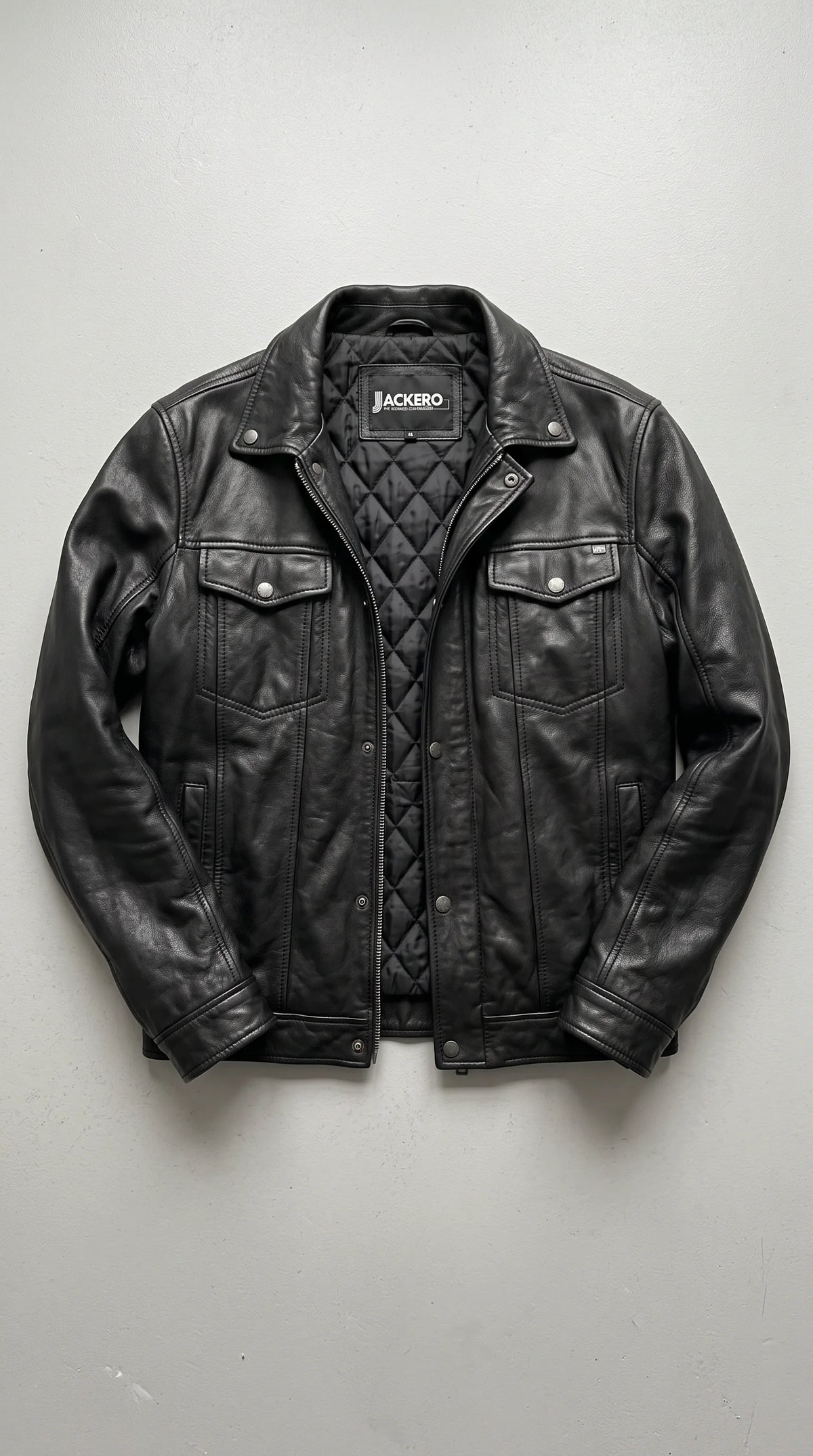 BLACK LEATHER TRUCKER JACKET