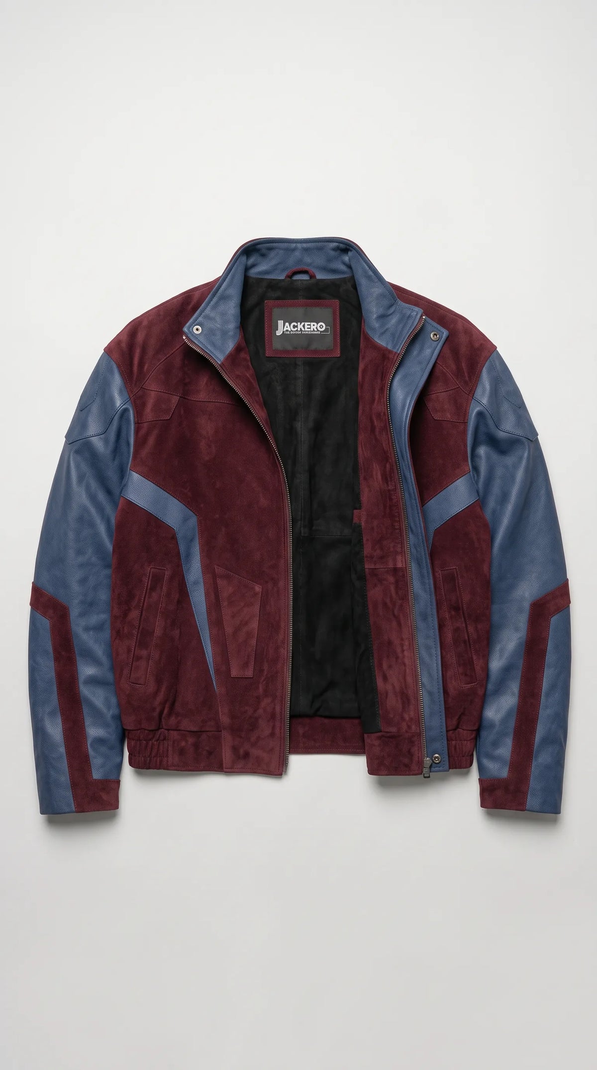 DARK RED SUEDE AND DARK BLUE LEATHER OVERSIZED JACKET