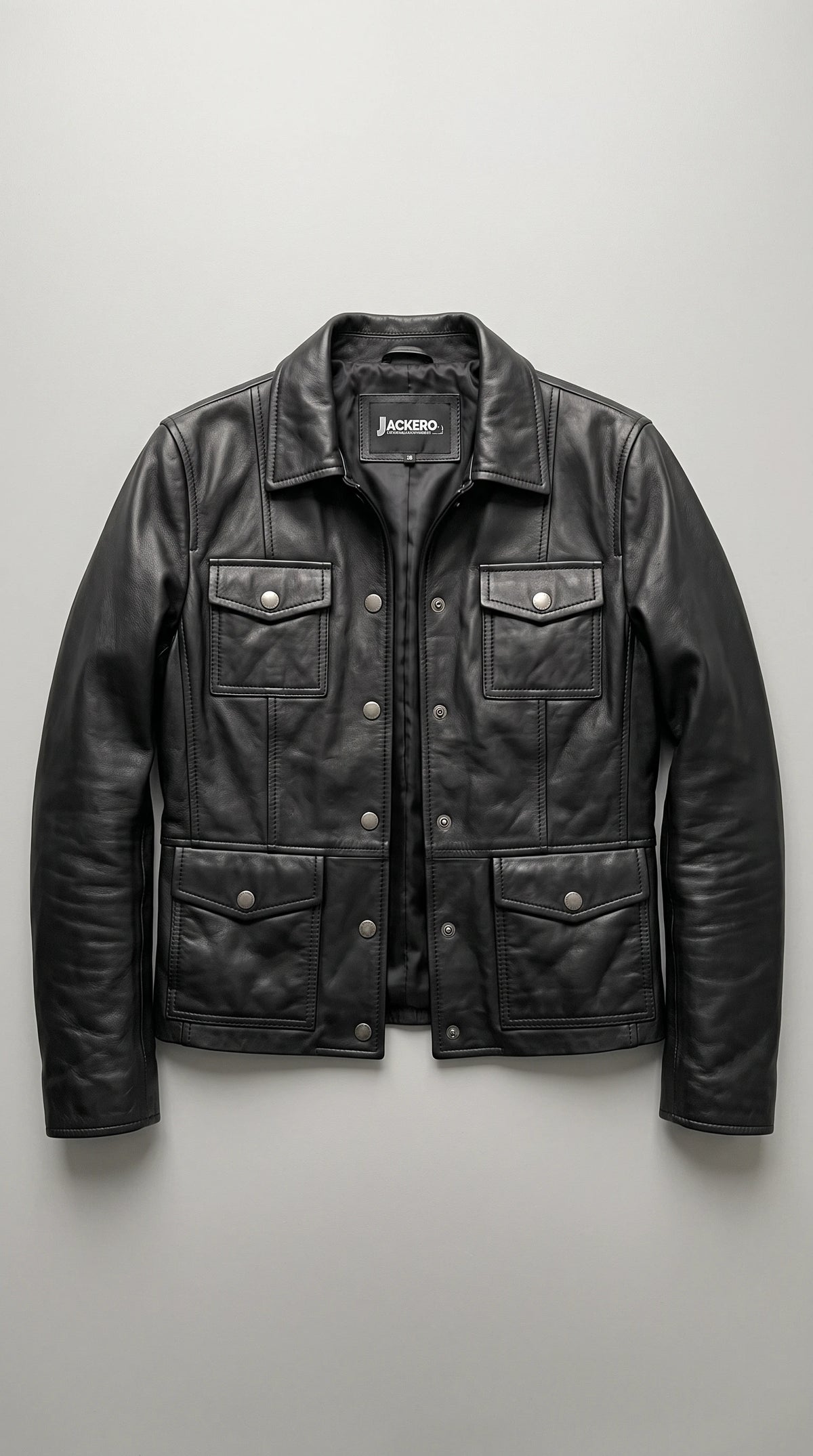 BLACK LEATHER TRUCKER JACKET