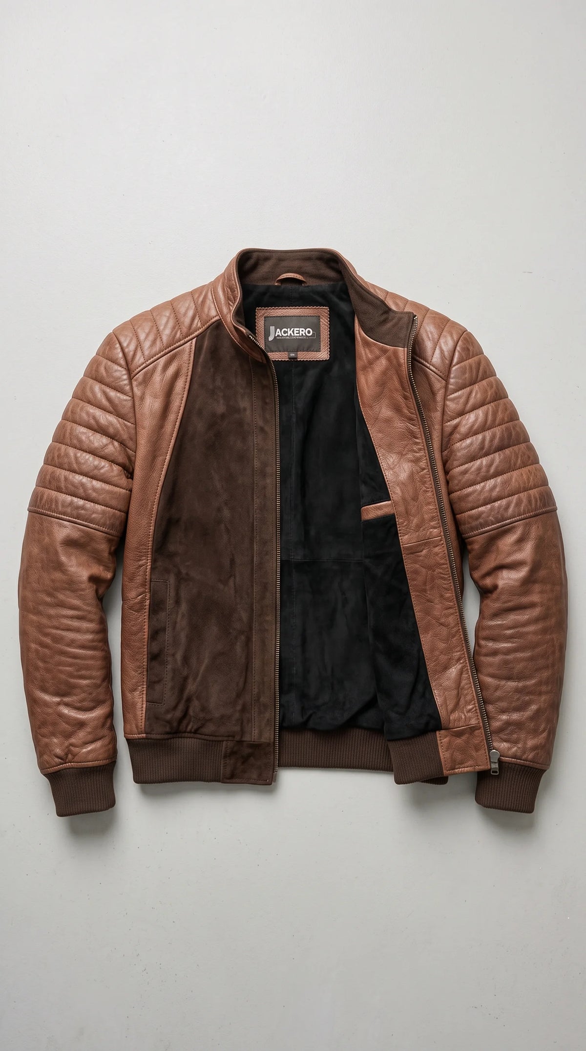 DARK CHOCOLATE BROWN SUEDE & QUALITED LEATHER JACKET