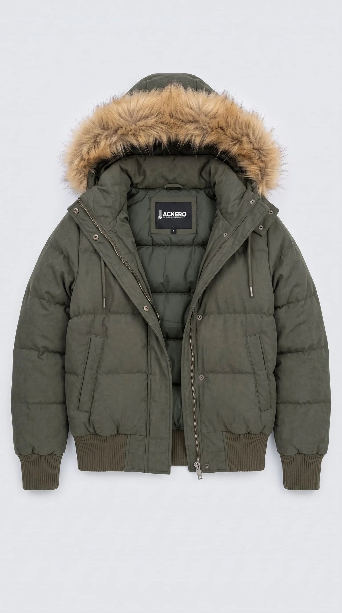 OLIVE PUFFER OVERSIZE JACKET WITH FUR