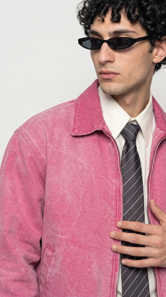 LIGHT PINK SUEDE BOMBER JACKET