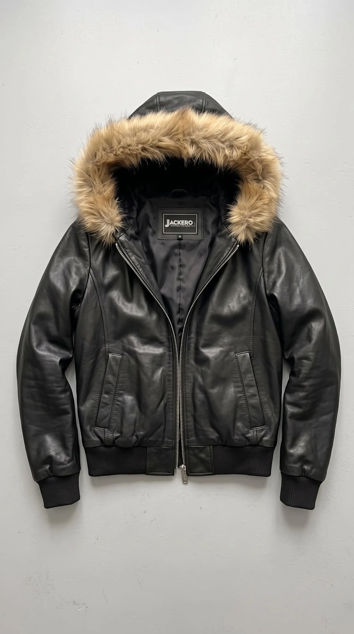 DARK BLACK LEATHER BAGGY OVERSIZED Y2K JACKET WITH BROWN FUR
