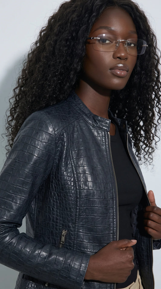 WOMEN BLACK CROCODILE LEATHER JACKET