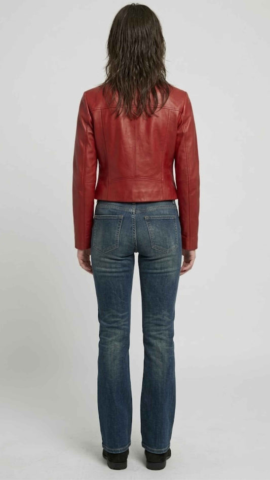 RED LEATHER CAFE RACER JACKET