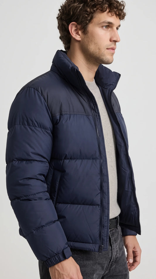 A heavyweight Jackero deep navy bubble coat engineered for the ultimate urban flex, blending premium quilted insulation with a bold hypebeast vibe to elevate your cold-weather drip.