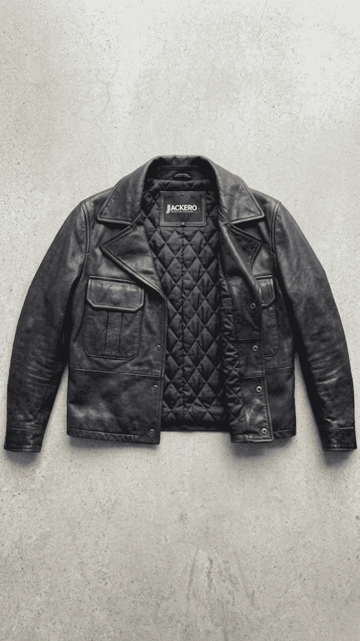 the fine craftsmanship, durable stitching, and high-quality leather texture on a black Jackero jacket.