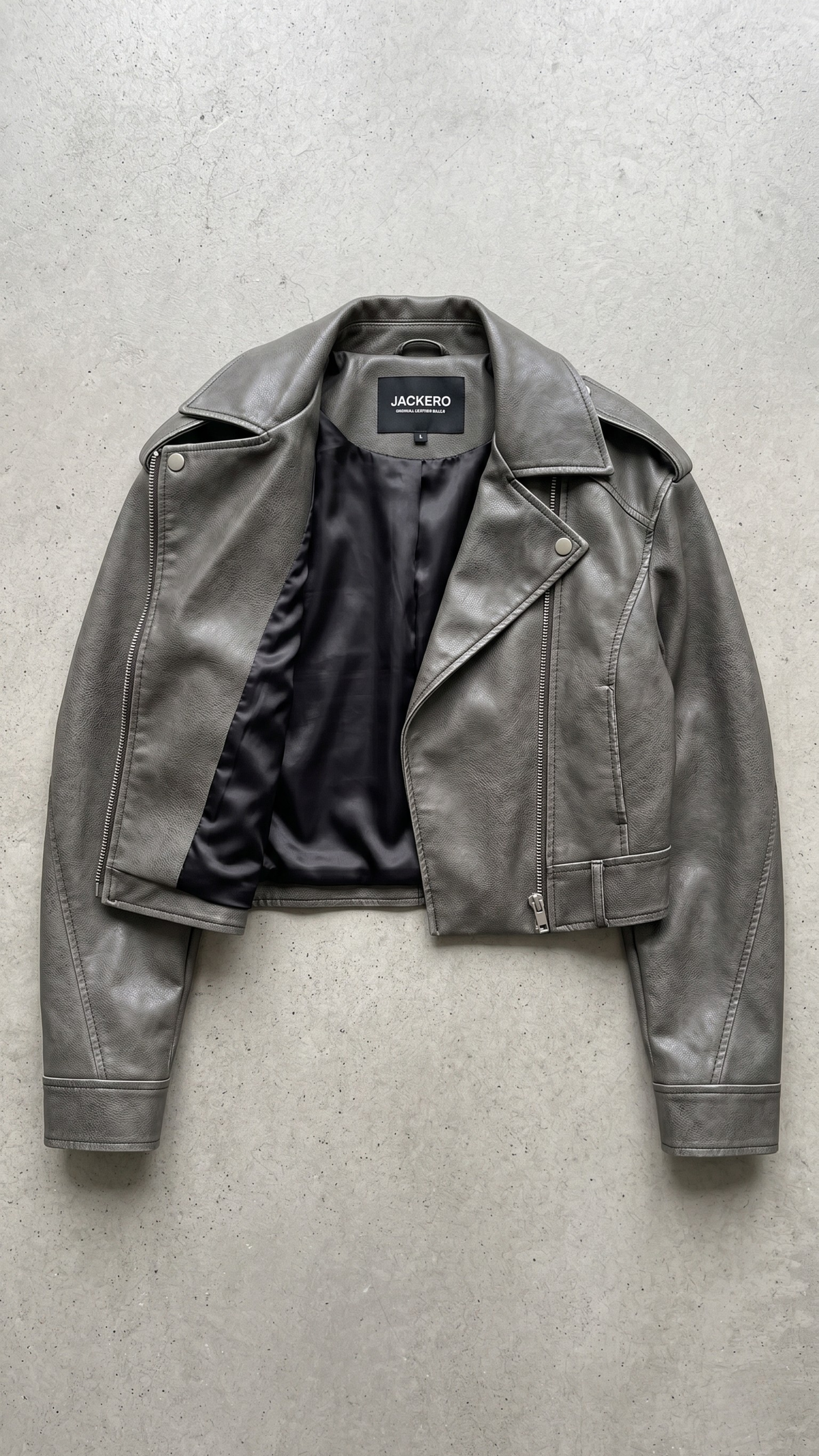 GREY LEATHER BIKER JACKET