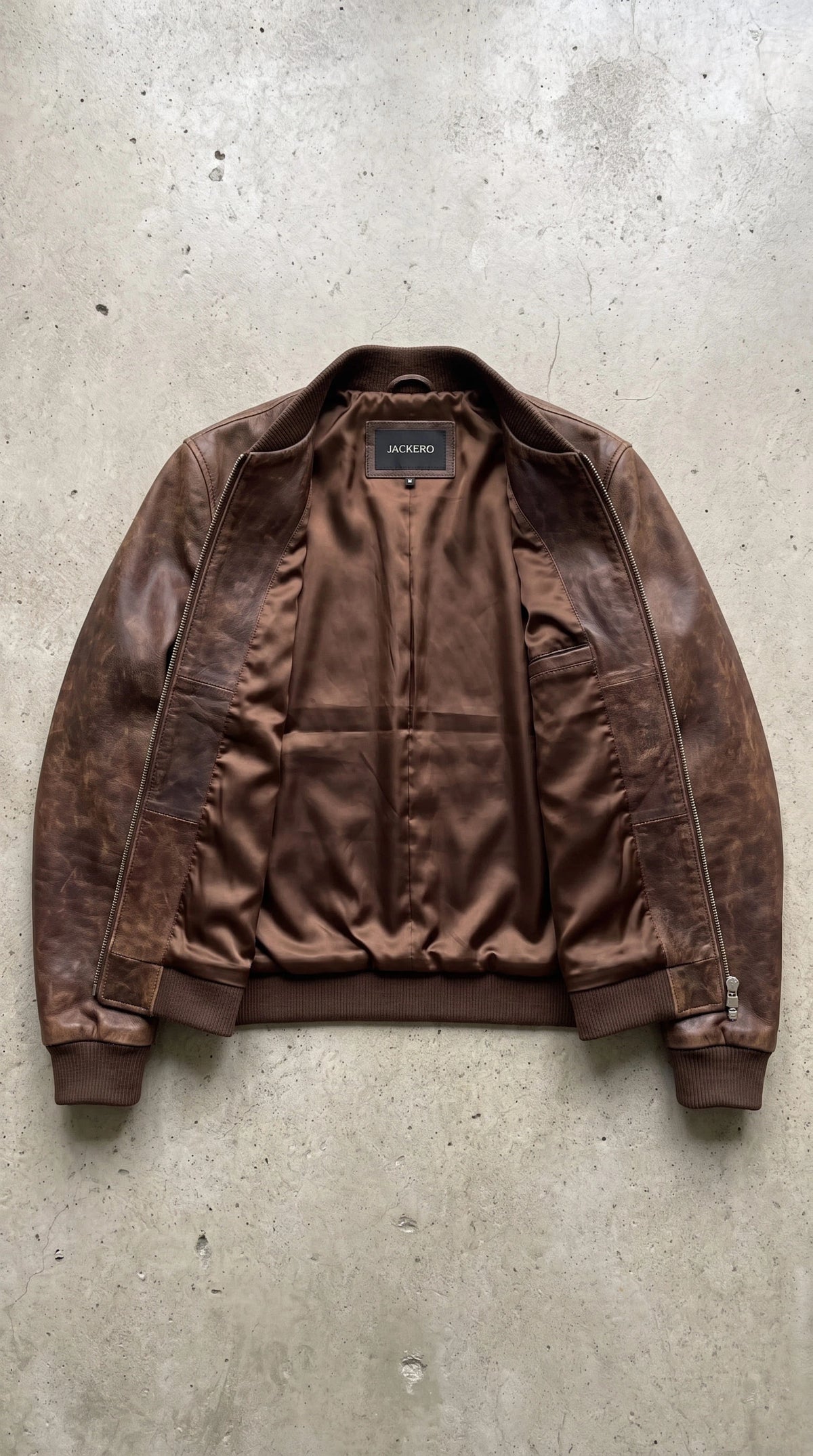 Jackero men's brown distressed leather aviator jacket, premium real leather outerwear for men.