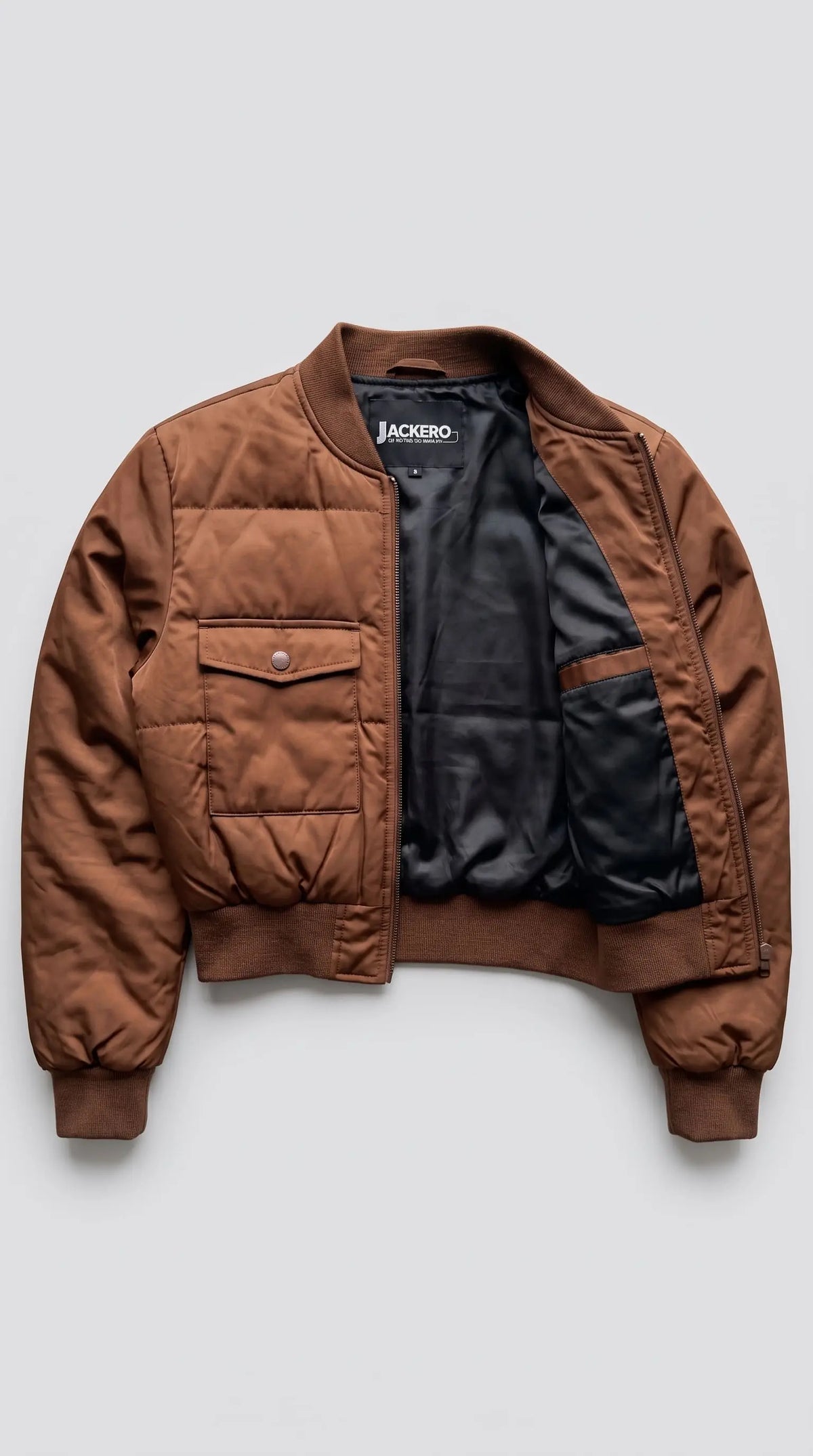 Jackero contemporary tan silk cotton blend jacket beautifully presented against a clean, minimalist studio backdrop.