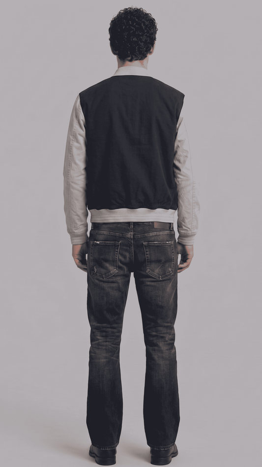 Regular fit dark navy blue and grey cotton outerwear layered effortlessly for a clean, smart-casual aesthetic.