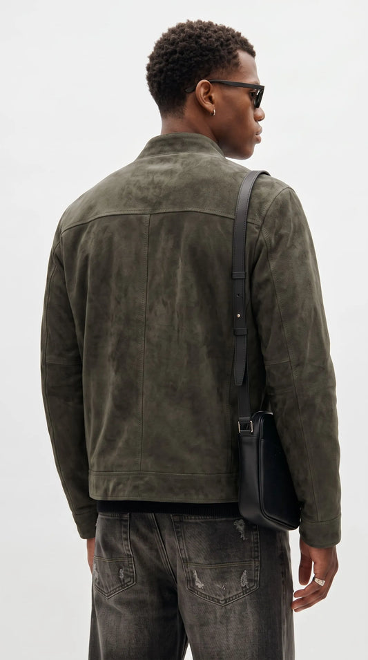 Versatile charcoal grey suede coat offering an effortless urban fashion vibe, perfect for anyone looking for a premium yet pocket-friendly wardrobe upgrade.