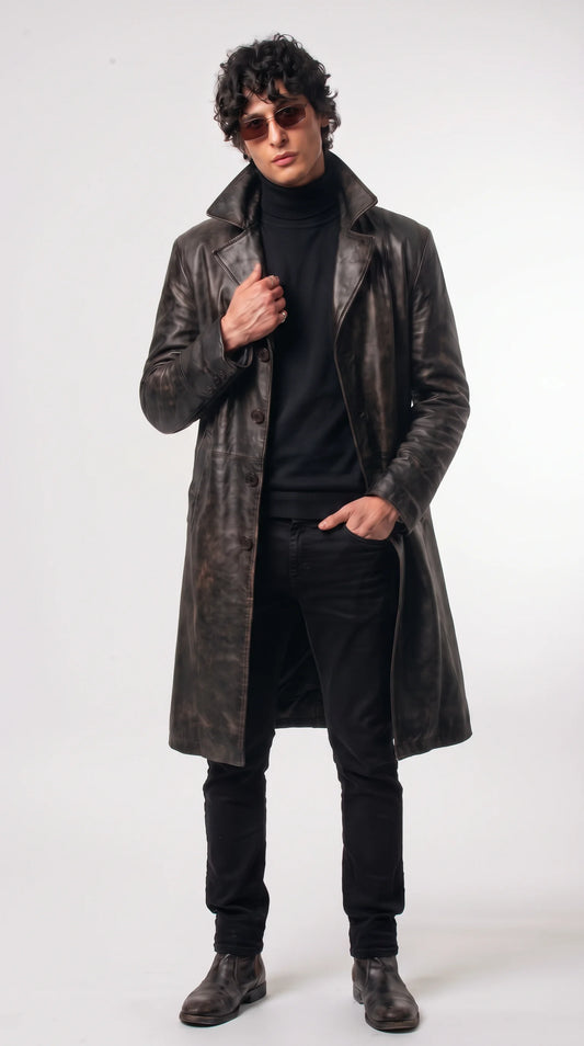 DARK CHOCOLATE BROWN LEATHER TRENCH COAT