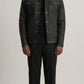 BLACK LEATHER TRUCKER JACKET WITH CREAM SHEARLING COLLAR