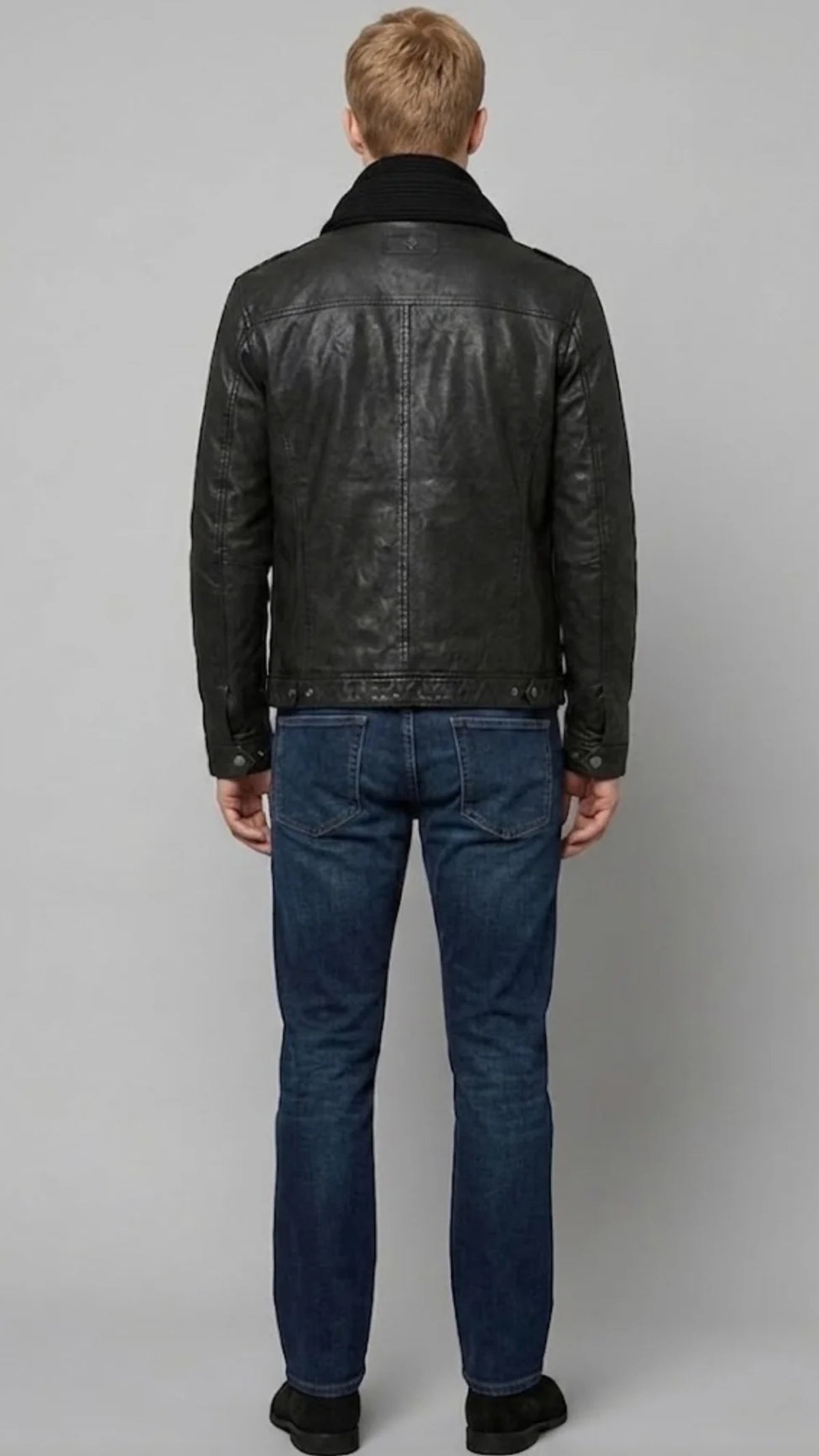 BLACK LEATHER TRUCKER JACKET