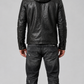 BLACK LEATHER JACKET WITH HOOD