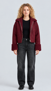DARK MAROON SUEDE AVIATOR JACKET WITH SHEARLING