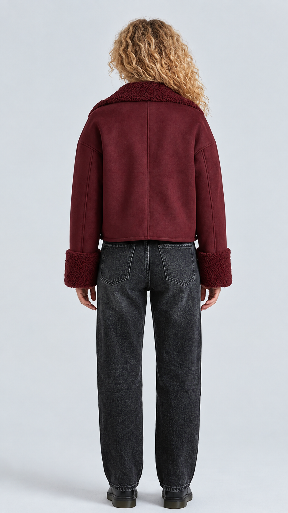DARK MAROON SUEDE AVIATOR JACKET WITH SHEARLING