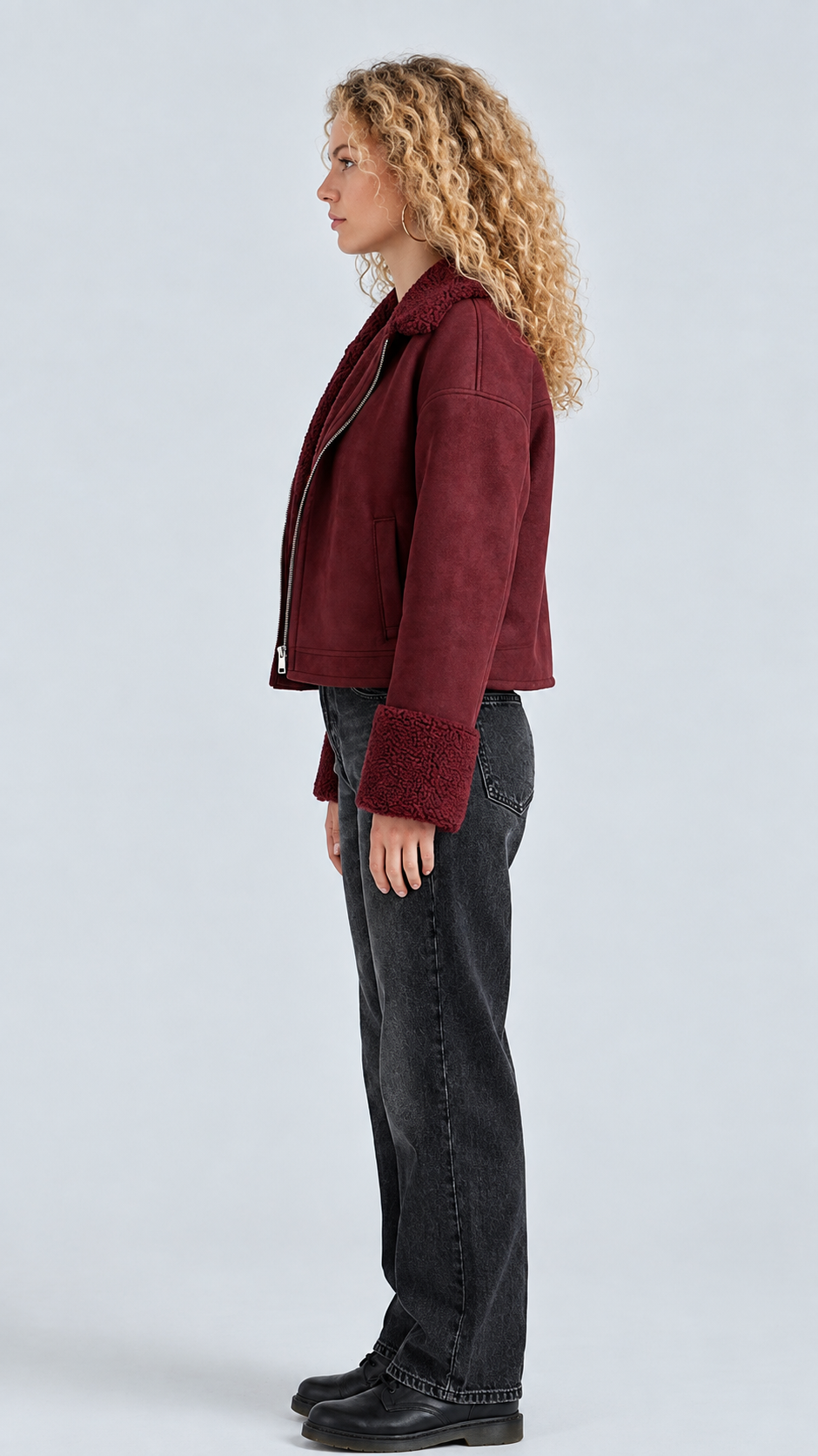 DARK MAROON SUEDE AVIATOR JACKET WITH SHEARLING