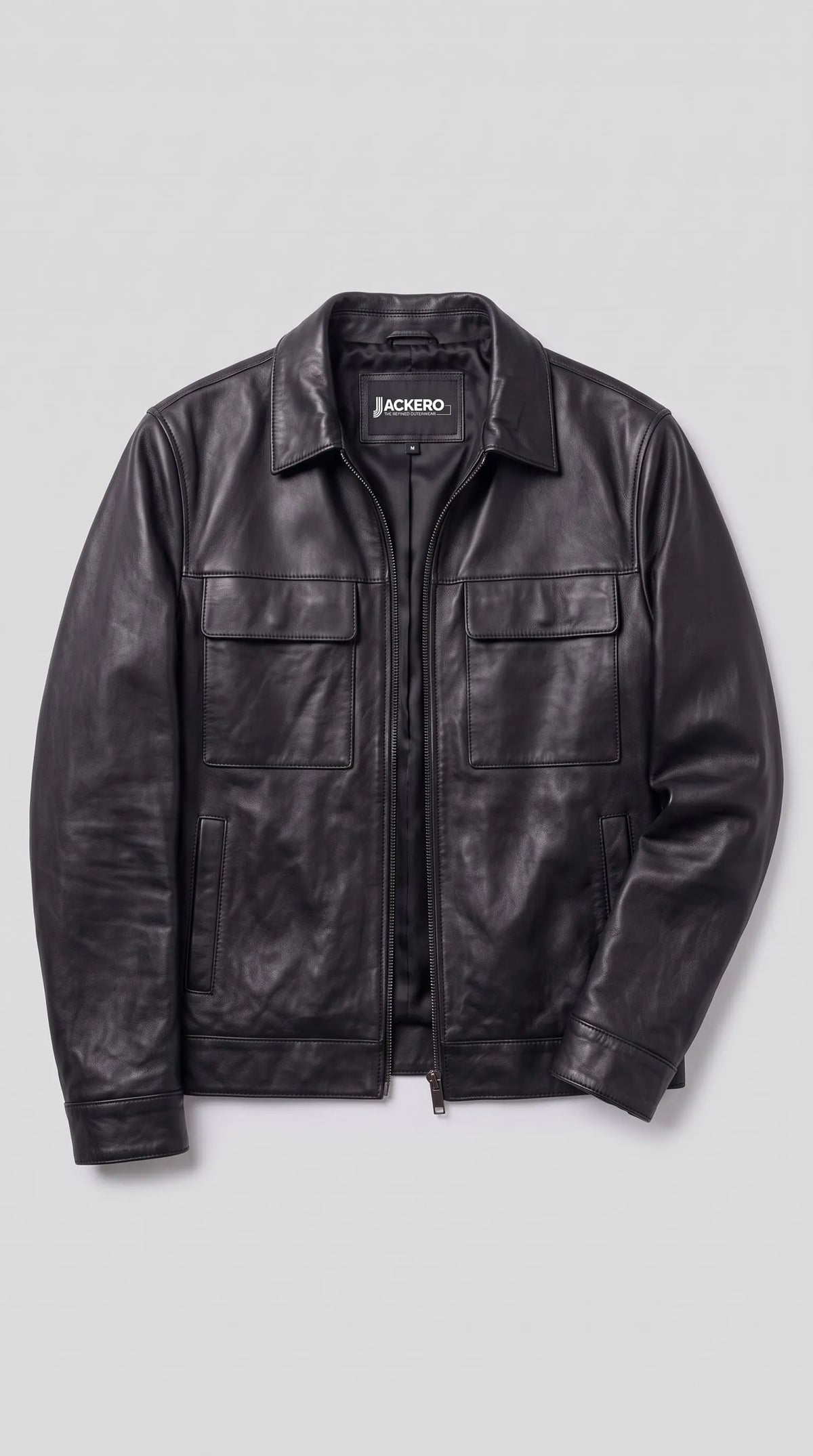 DARK BLACK LEATHER BOMBER JACKET