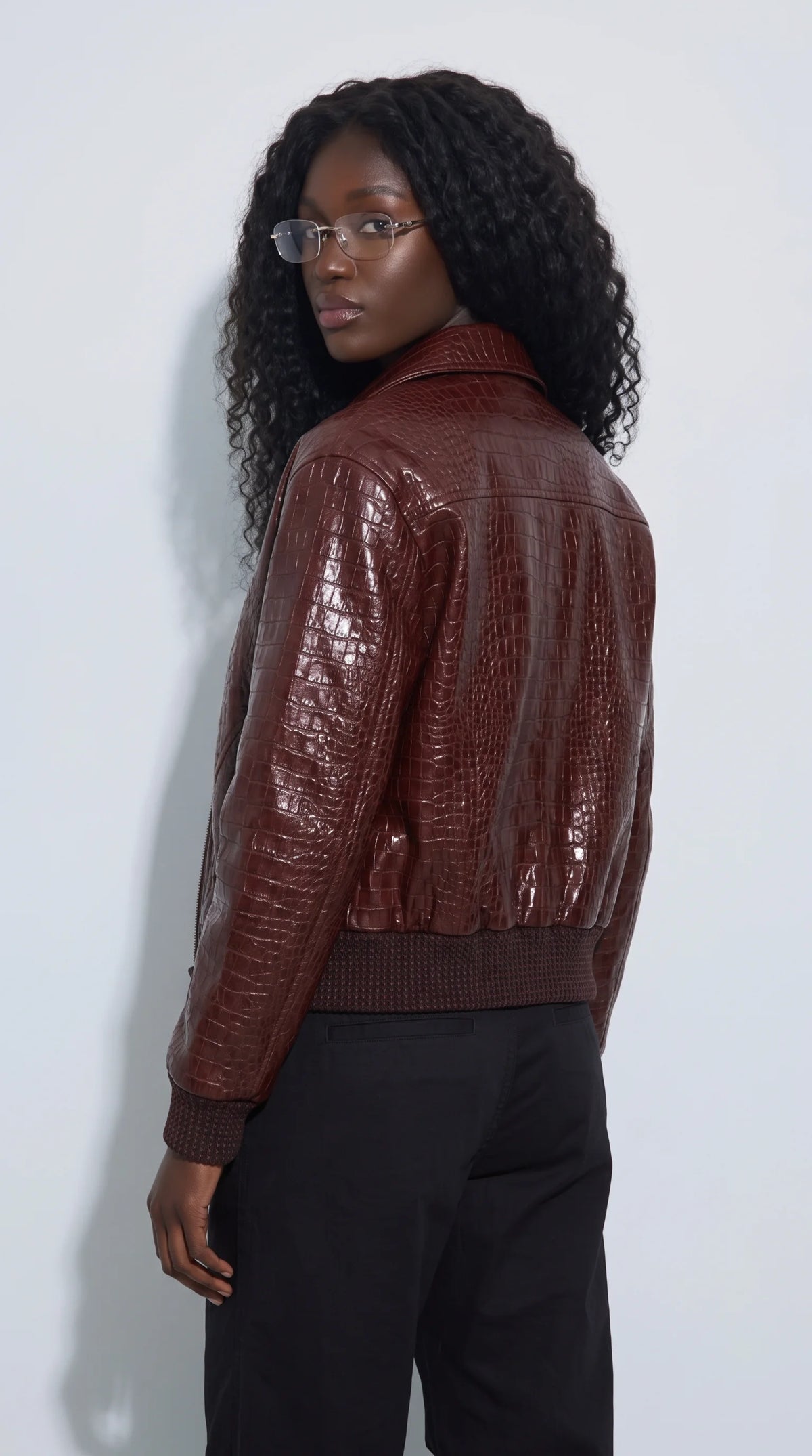 DARK RED VINE CROCODILE LEATHER JACKET