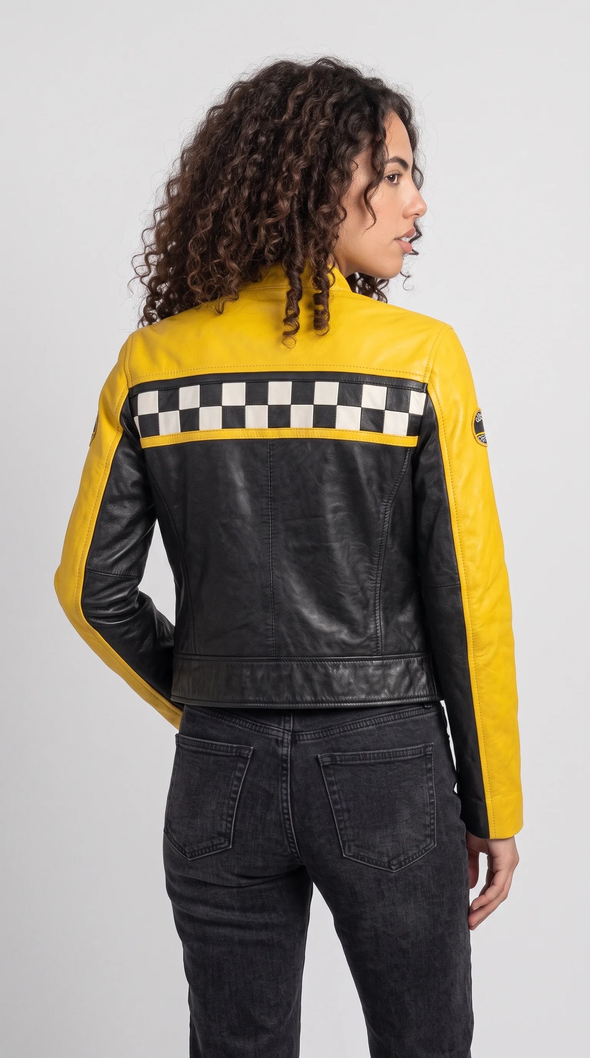 BOLD BLACK AND YELLOW LEATHER CAFE RACER JACKET