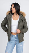 OLIVE PUFFER OVERSIZE JACKET WITH FUR