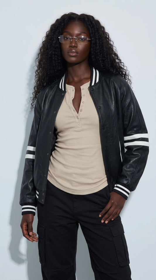 PREMIUM BLACK LEATHER BOMBER CAFE RACER JACKET