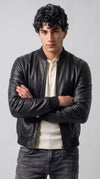 BLACK LEATHER BOMBER JACKET