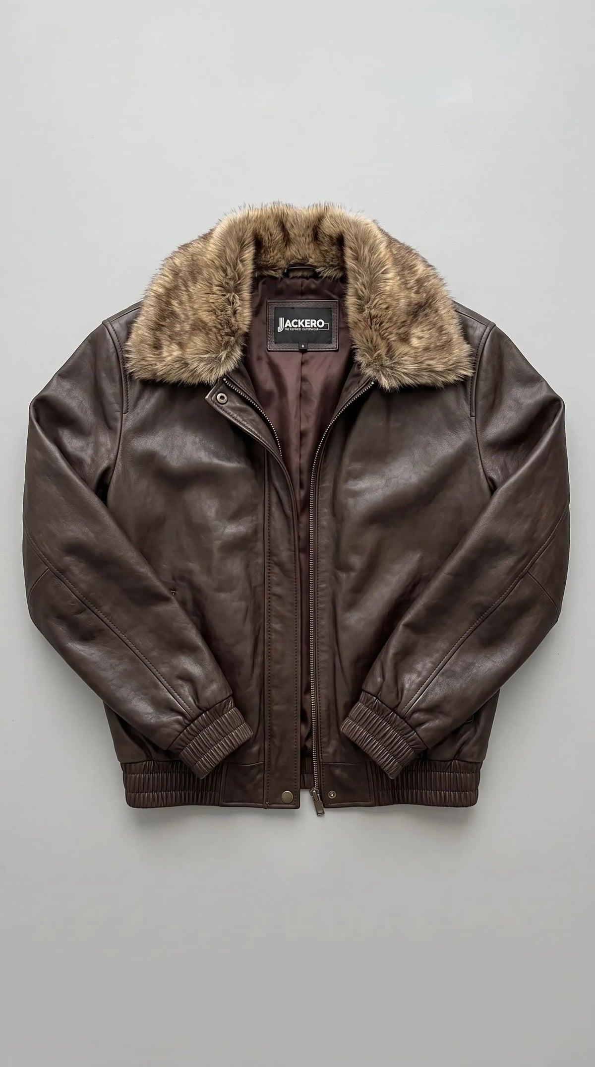 DARK BROWN DISTRESSED LEATHER BAGGY OVERSIZED JACKET WITH FUR