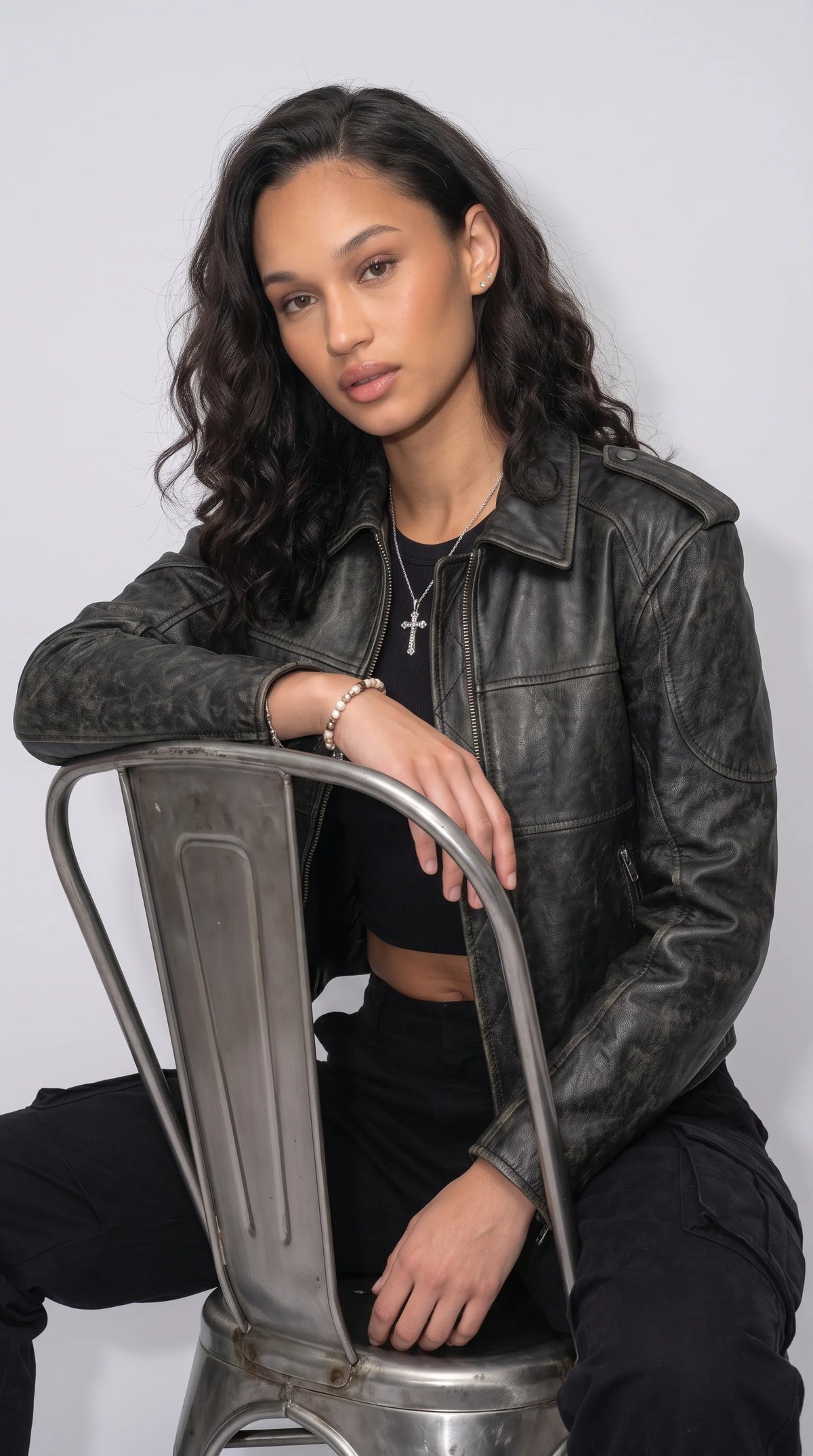 VINTAGE-WASH BLACK LEATHER RACER JACKET