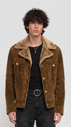 DARK MUSTARD SUEDE WESTERN JACKET WITH FUR