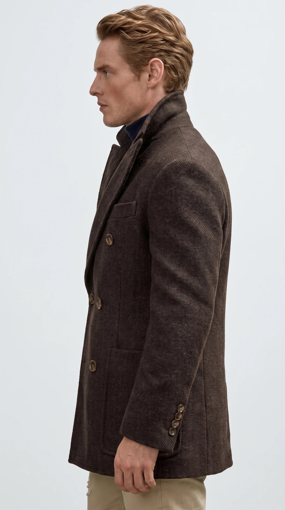 DARK BROWN LONG WOOL PEA-COAT