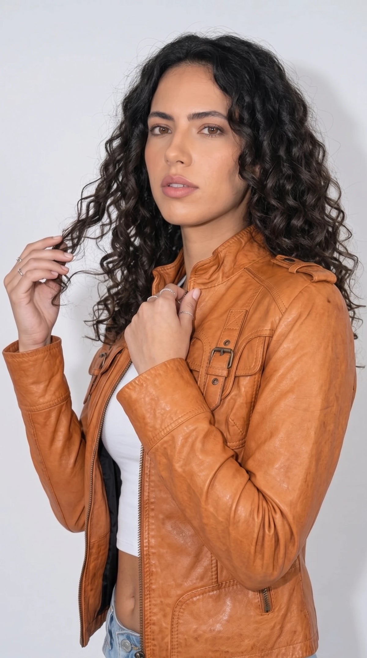LIGHT BROWN LEATHER BIKER JACKET
