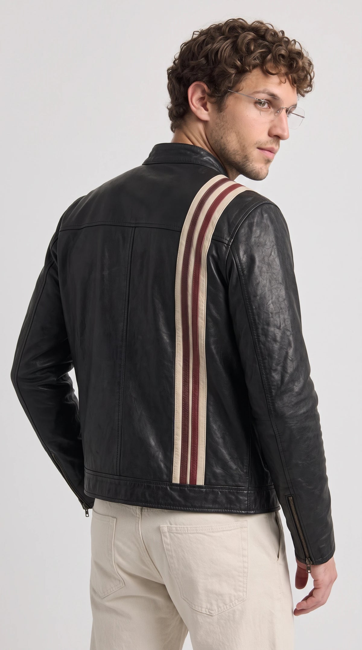 DARK BLACK STRIPED LEATHER JACKET