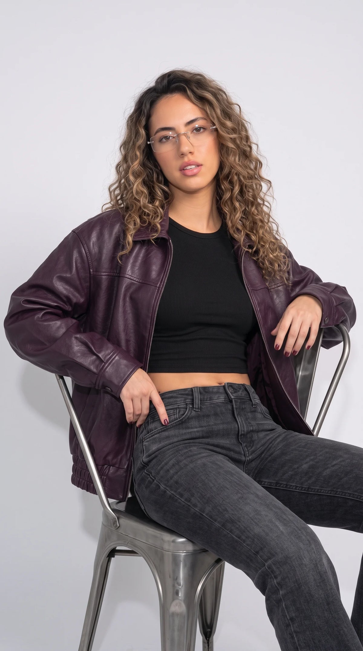 DARK PURPLE LEATHER BIKER JACKET