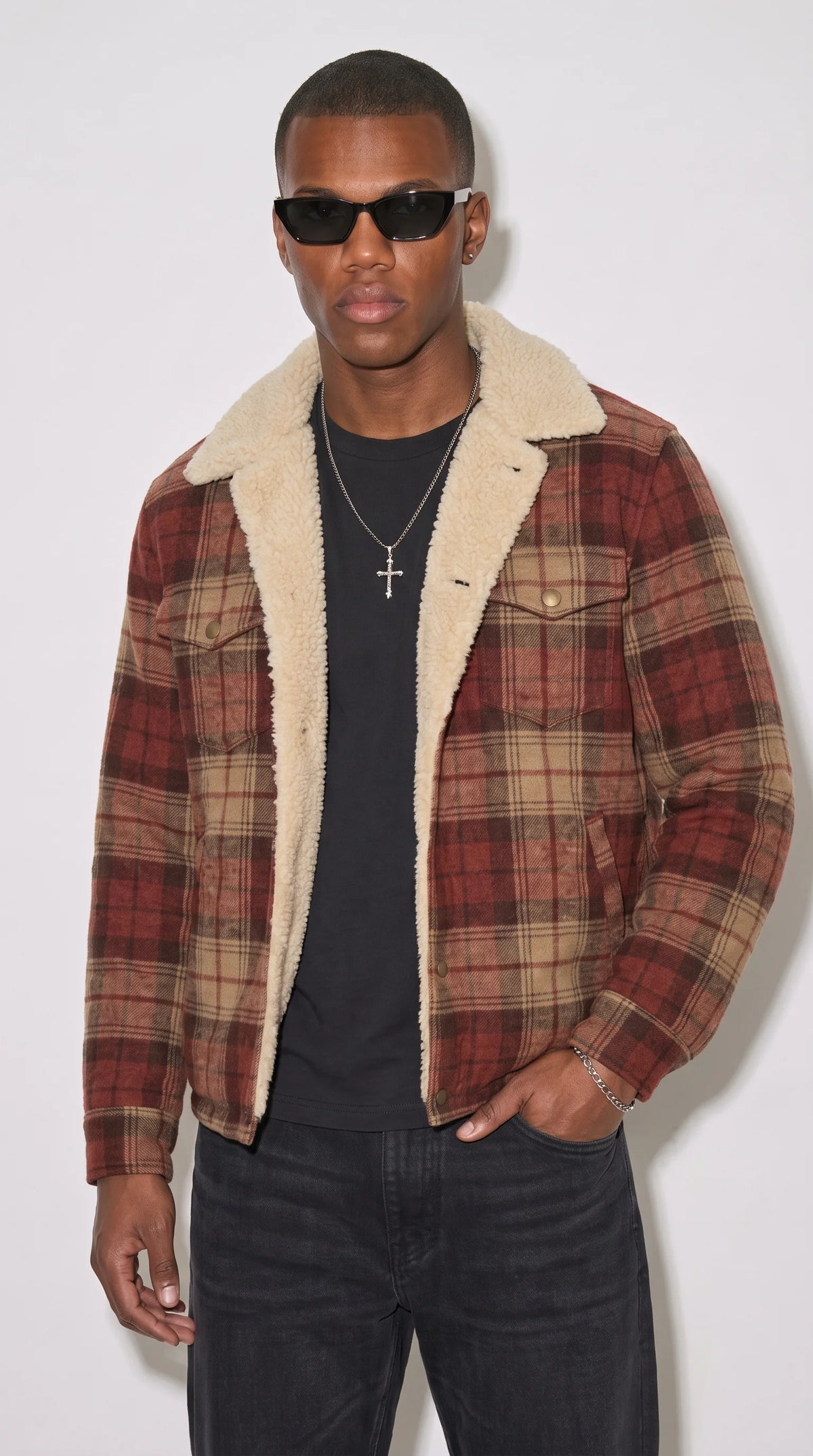 FLANNEL CHECKED SHEARLING JACKET