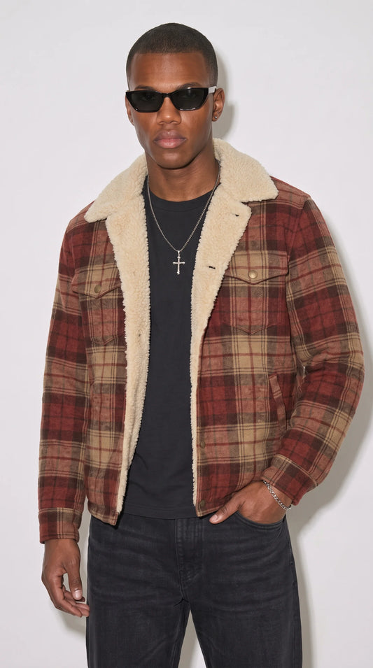 FLANNEL CHECKED SHEARLING JACKET