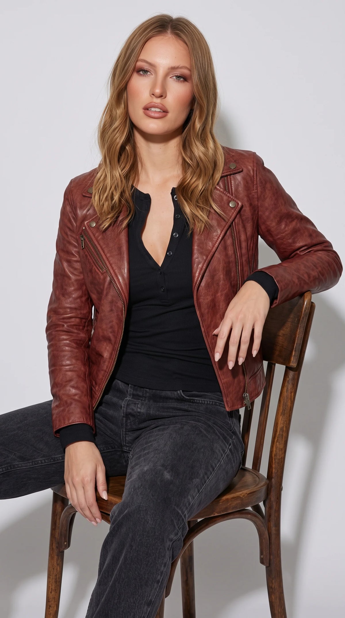 DARK RED BIKER LEATHER JACKET
