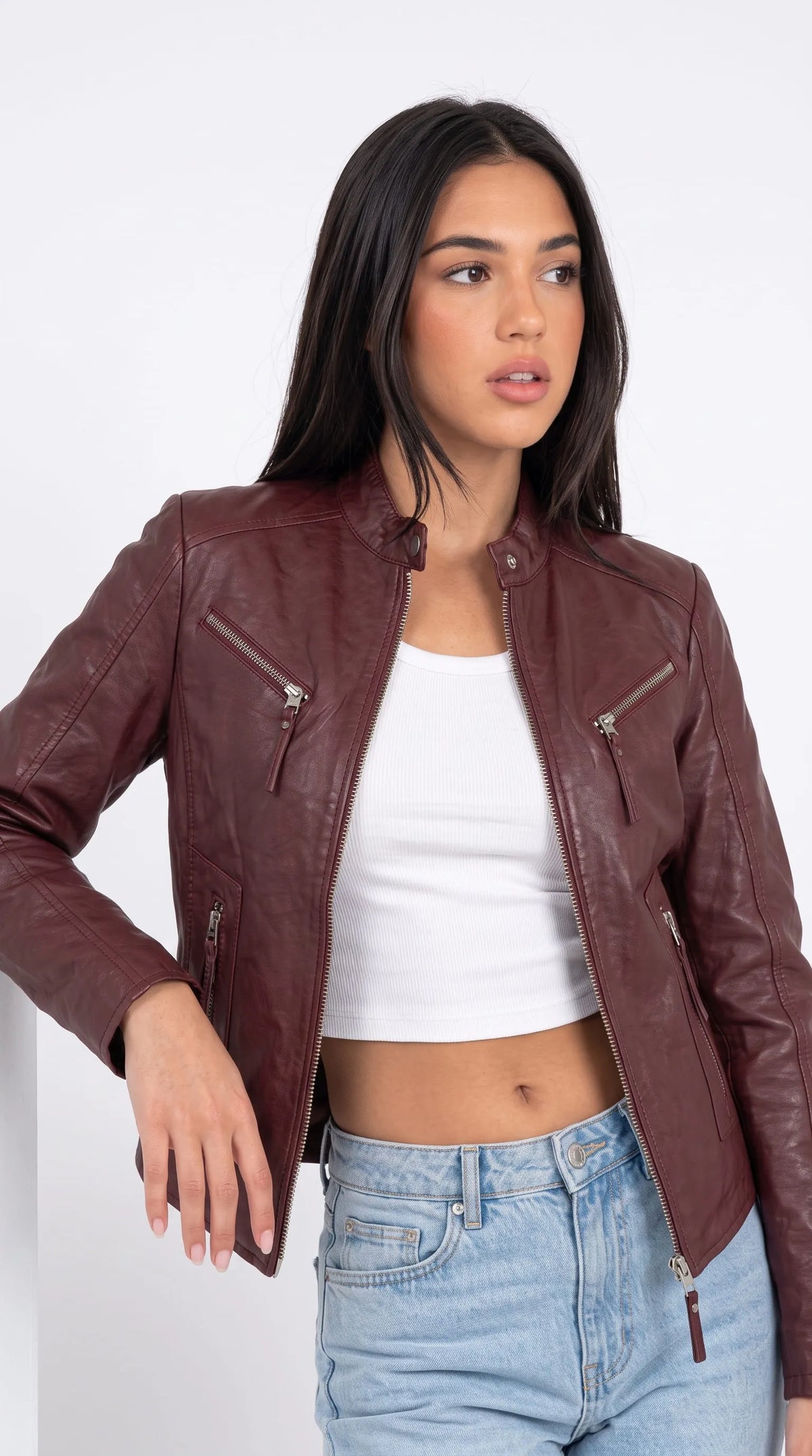 DARK RED VINE LEATHER JACKET